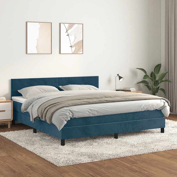 vidaXL Cama box spring con colch&oacute;n terciopelo azul oscuro 160x200 cm