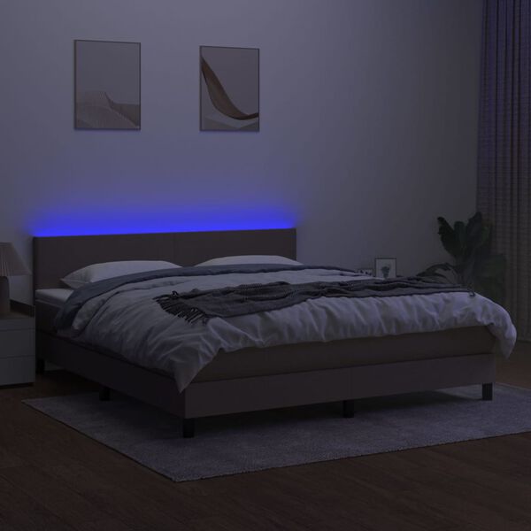 vidaXL Cama box spring con colch&oacute;n LED tela gris taupe 160x200 cm