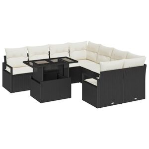 vidaXL Conjunto de sof&aacute; de jard&iacute;n 9 pcs Negro y crema rat&aacute;n sint&eacute;tico
