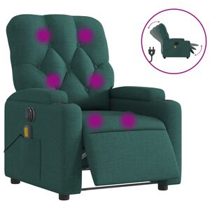 vidaXL Sill&oacute;n reclinable de masaje el&eacute;ctrico tela verde oscuro