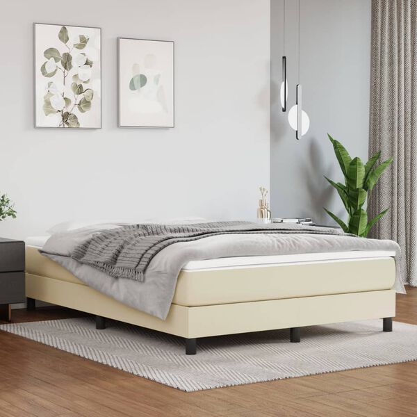 vidaXL Cama box spring con colch&oacute;n cuero sint&eacute;tico crema 140x200cm