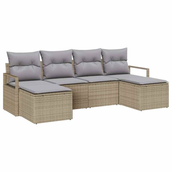 vidaXL Conjunto de sof&aacute; de jard&iacute;n con coj&iacute;n 6 pcs Beige y Gris Claro