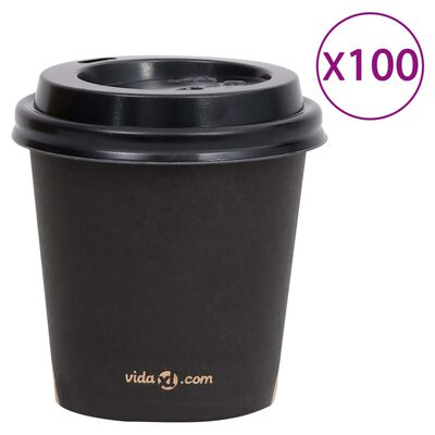 vidaXL Vasos de café con tapa 120 ml 100 uds negro