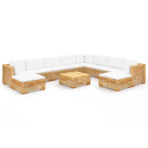vidaXL Juego muebles de jard&iacute;n 11 piezas y cojines madera maciza teca