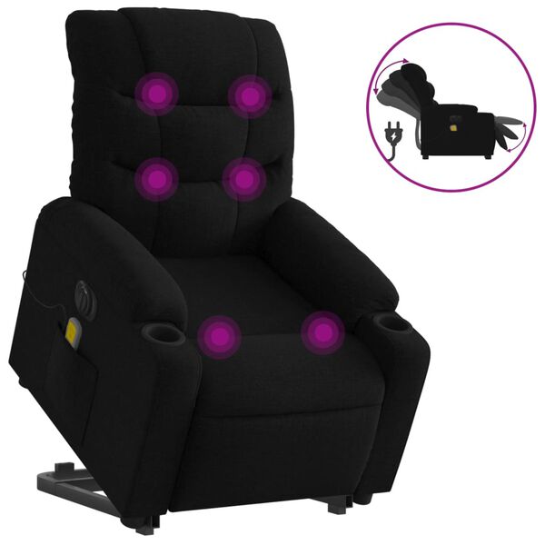 vidaXL Sillón de masaje eléctrico reclinable elevable tela negro
