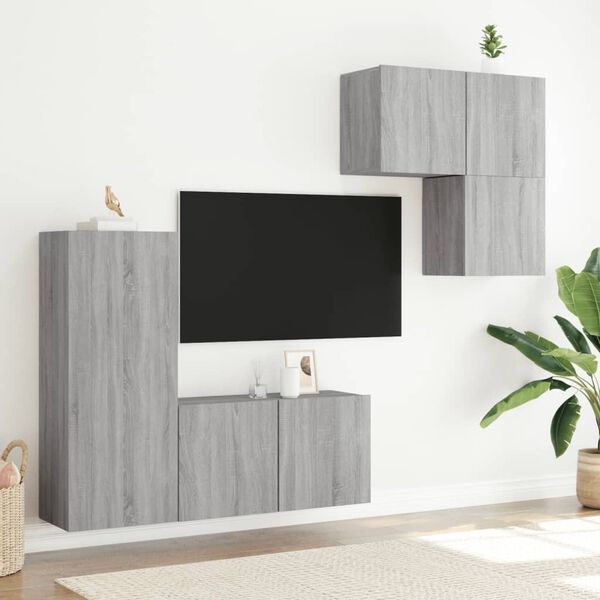 vidaXL Muebles de TV de pared 4 pzas madera de ingenier&iacute;a gris Sonoma
