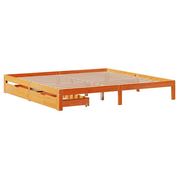 vidaXL Estructura de cama cajones madera pino marr&oacute;n cera 180x200 cm