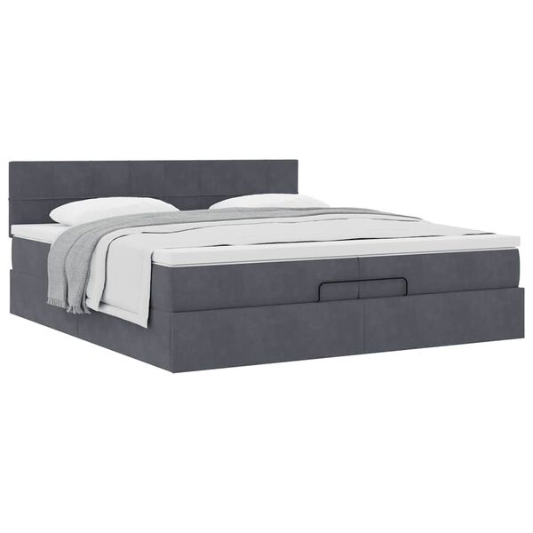 vidaXL Estructura de cama otomana con colch&oacute;n gris oscuro 200x200 cm