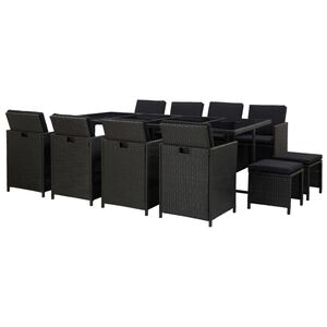 vidaXL Set comedor de jard&iacute;n 13 piezas y cojines rat&aacute;n sint&eacute;tico negro