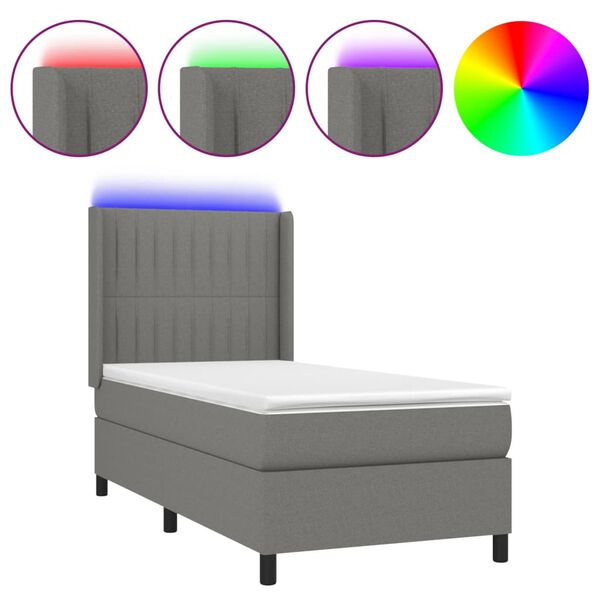 vidaXL Cama box spring colch&oacute;n y luces LED tela gris oscuro 80x200 cm