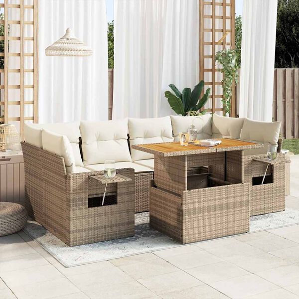vidaXL Set sof&aacute;s de jard&iacute;n 7 piezas y cojines rat&aacute;n sint&eacute;tico beige