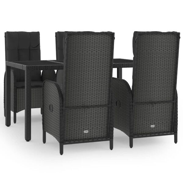vidaXL Set de muebles jard&iacute;n 5 pzas con cojines rat&aacute;n sint&eacute;tico negro
