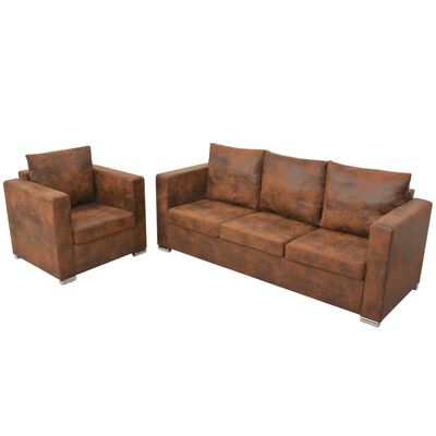 vidaXl Conjunto de sofás de 2 piezas de piel artificial de ante
