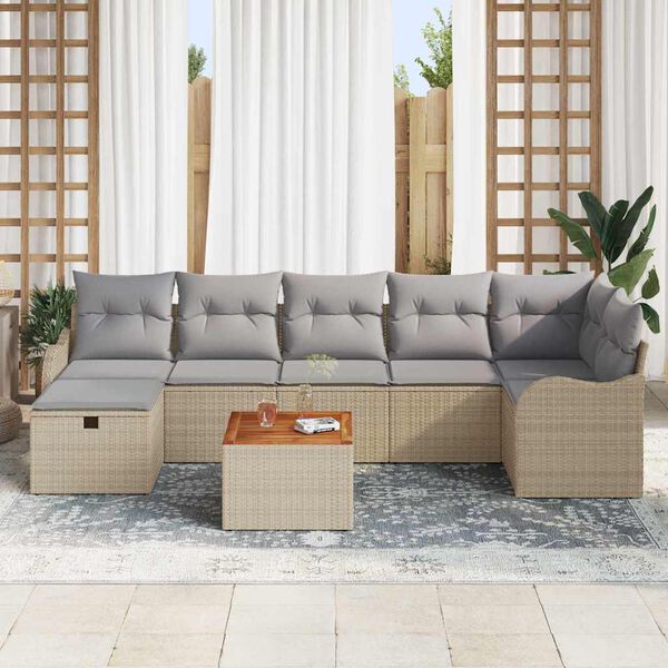 vidaXL Conjunto de sof&aacute;s de jard&iacute;n con coj&iacute;n 8 pcs Beige Polirat&aacute;n