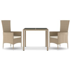 vidaXL Set comedor de jard&iacute;n 3 pzas con cojines rat&aacute;n sint&eacute;tico beige
