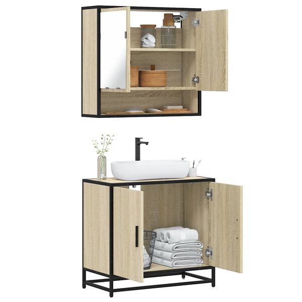 vidaXL Set de muebles de baño 2 pzas madera contrachapada roble Sonoma