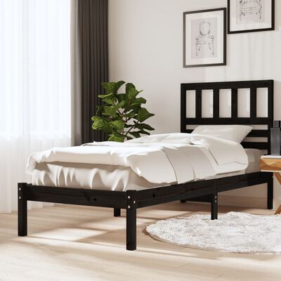 vidaXL Estructura cama individual madera maciza pino negra 90x190 cm