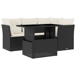 vidaXL Set de muebles de jard&iacute;n 5 pzas y cojines rat&aacute;n sint&eacute;tico negro