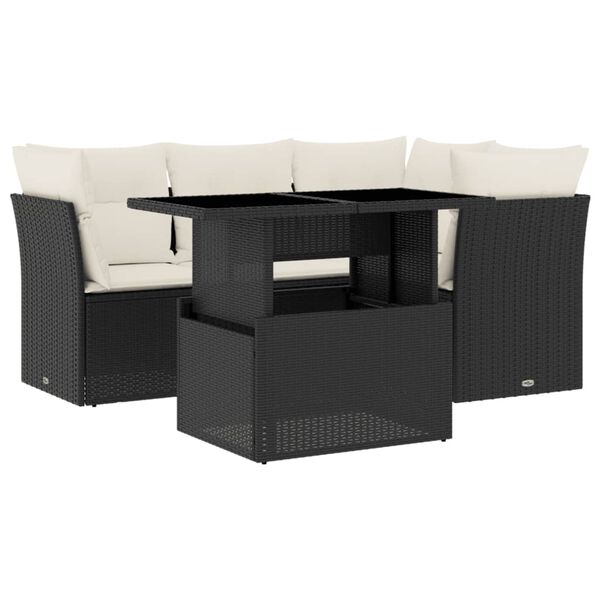vidaXL Set de muebles de jardín 5 pzas y cojines ratán sintético negro