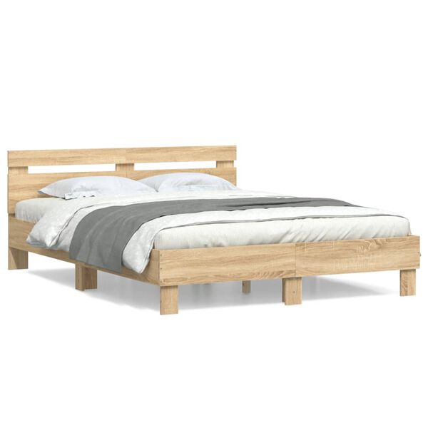 vidaXL Cama con cabecero madera de ingenier&iacute;a roble Sonoma 140x200 cm