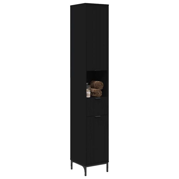 vidaXL Gabinete de Ba&ntilde;o con caj&oacute;n con puerta Negro 31,5 x 33 x 190 cm