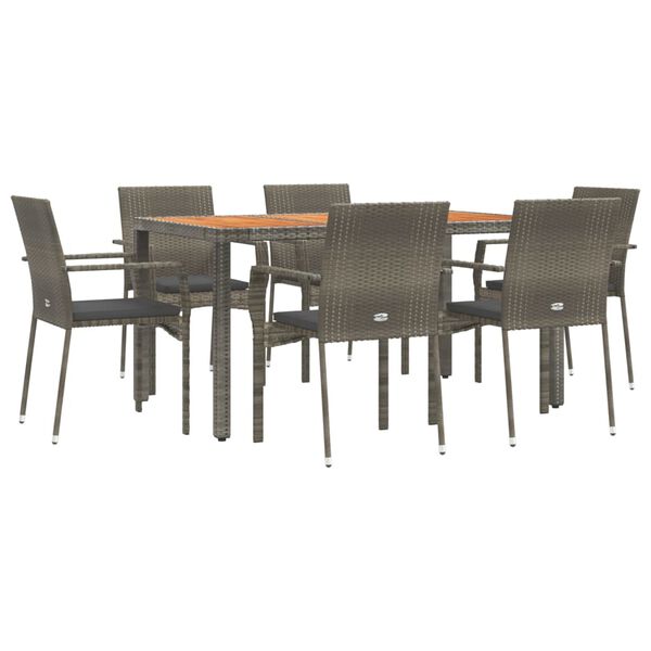 vidaXL Set comedor jardín 7 pzas y cojines ratán sintético gris