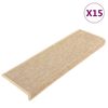 vidaXL Alfombrillas para escaleras 15 unidades 65x21x4 cm Beige claro Borde rectangular