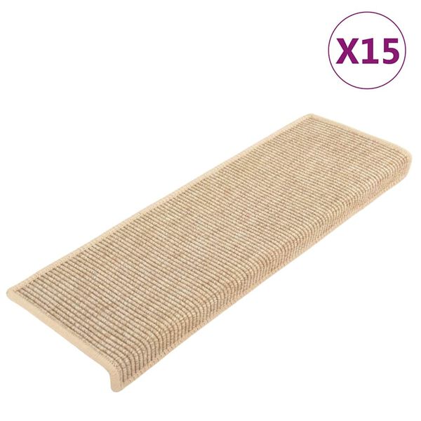 vidaXL Alfombrillas para escaleras 15 unidades 65x21x4 cm Beige claro Borde rectangular