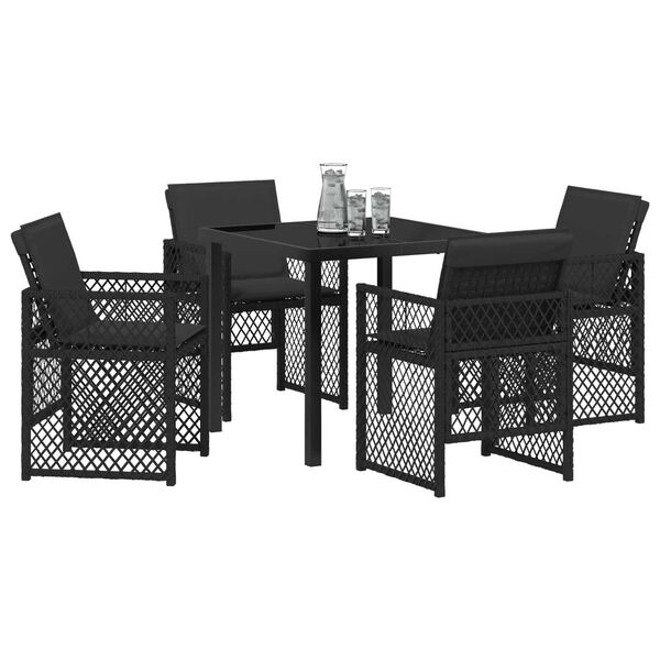 vidaXL Conjunto de Comedor de Jard&iacute;n 5 pcs Negro rat&aacute;n sint&eacute;tico