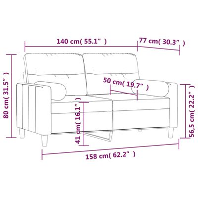vidaXL Sofá de 2 plazas con almohadas y cojines tela gris claro 140 cm