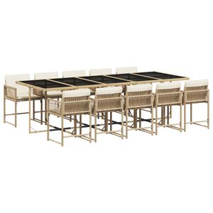 vidaXL Set comedor de jard&iacute;n 11 pzas con cojines rat&aacute;n sint&eacute;tico beige