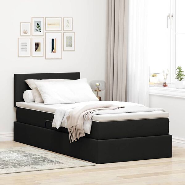 vidaXL Cama con almacenamiento y LED con LED Negro 90 x 200 cm tela