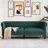 vidaXL Sofá Chesterfield de 3 plazas tela verde oscuro