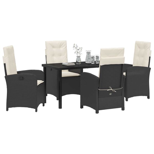 vidaXL Conjunto de Comedor de Jard&iacute;n 5 pcs Negro rat&aacute;n sint&eacute;tico