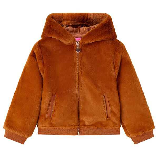 Chaqueta infantil con capucha pelo sintético color coñac 116