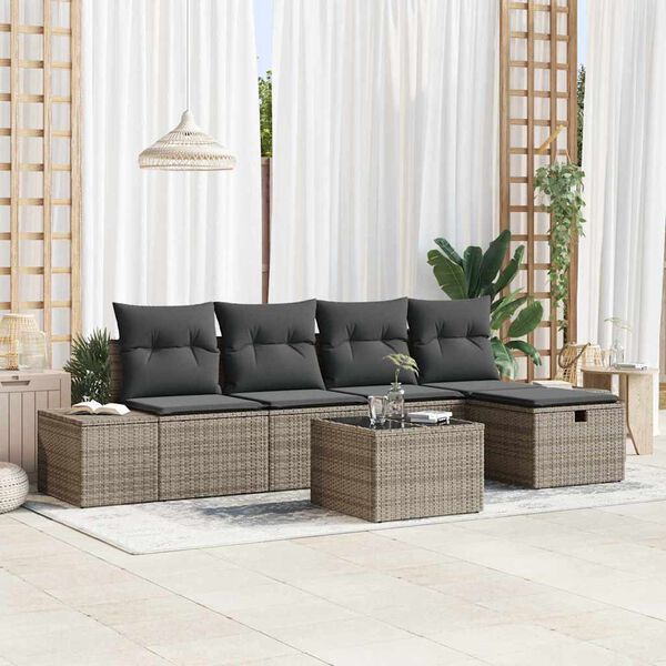 vidaXL Conjunto de sof&aacute;s de jard&iacute;n 6 pcs Gris rat&aacute;n sint&eacute;tico