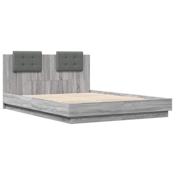 vidaXL Cama con cabecero madera de ingenier&iacute;a gris Sonoma 140x200 cm