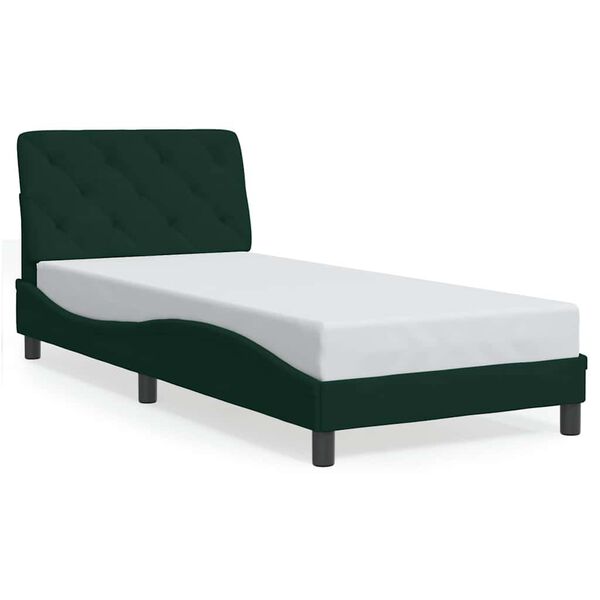 vidaXL Estructura de cama sin colch&oacute;n terciopelo verde oscuro 90x200cm