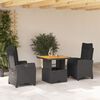 vidaXL Set comedor de jard&iacute;n 3 pzas con cojines rat&aacute;n sint&eacute;tico negro