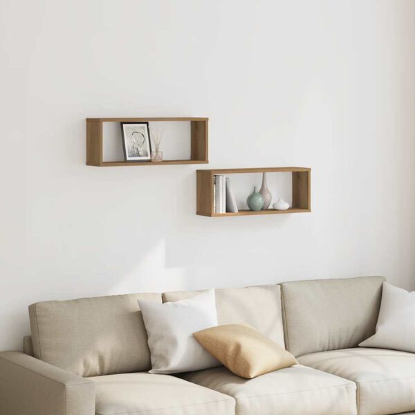 vidaXL Estantes cubo de pared 2 uds madera roble artisan 60x15x23 cm