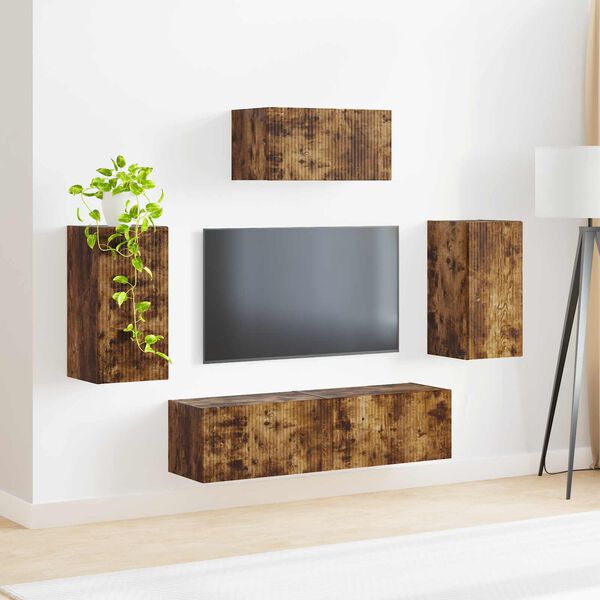 vidaXL Conjunto de mueble de TV 5 pcs Roble ahumado