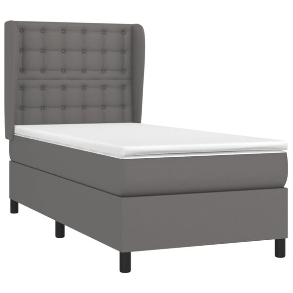 vidaXL Cama box spring con colch&oacute;n cuero sint&eacute;tico gris 90x200 cm