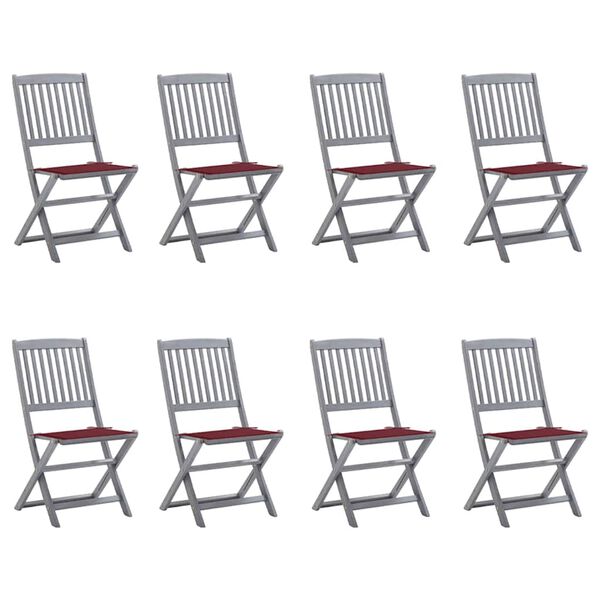 vidaXL Sillas de jard&iacute;n plegables 8 uds y cojines madera maciza acacia