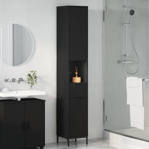 vidaXL Gabinete de Ba&ntilde;o con caj&oacute;n con puerta Negro 31,5 x 33 x 190 cm