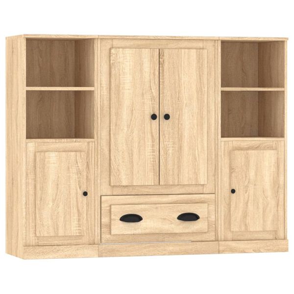 vidaXL Aparador alto 3 piezas madera contrachapada roble Sonoma