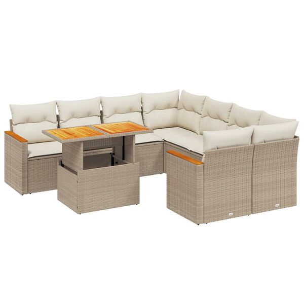vidaXL Set de sofás de jardín 9 pzas con cojines ratán sintético beige