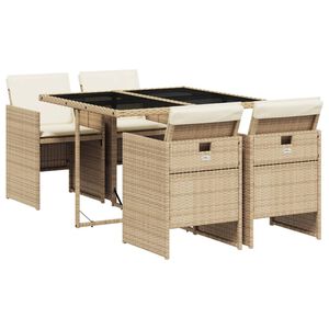 vidaXL Set comedor de jard&iacute;n 5 pzas con cojines rat&aacute;n sint&eacute;tico beige
