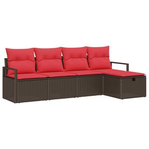 vidaXL Juego de Sof&aacute; 5 uds. Marr&oacute;n y Rojo rat&aacute;n sint&eacute;tico