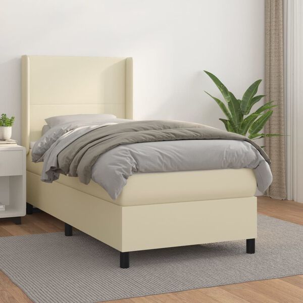 vidaXL Cama box spring con colch&oacute;n cuero sint&eacute;tico crema 90x190 cm