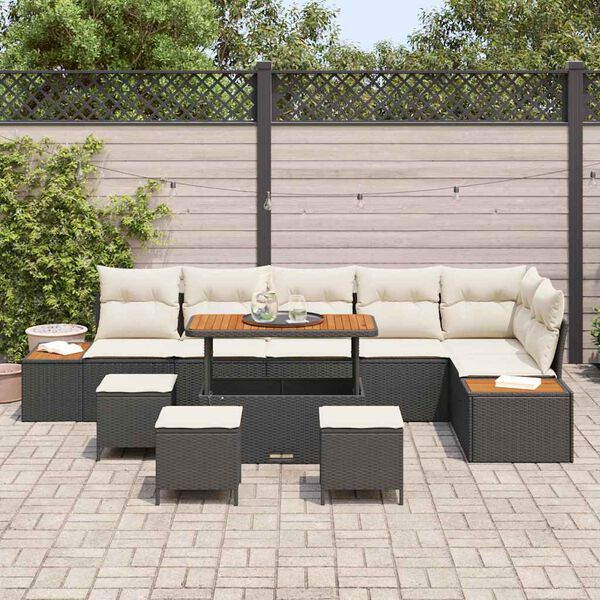 vidaXL Conjunto de sof&aacute;s de jard&iacute;n con coj&iacute;n 10 pcs Negro Polirat&aacute;n